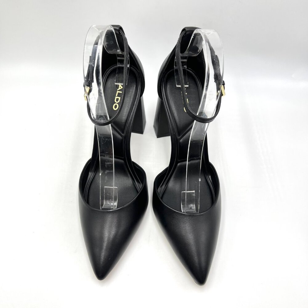 Aldo Womens Size 10 Black Leather D'Orsay Point Toe Block Heels Pumps Shoes - Picture 4 of 15
